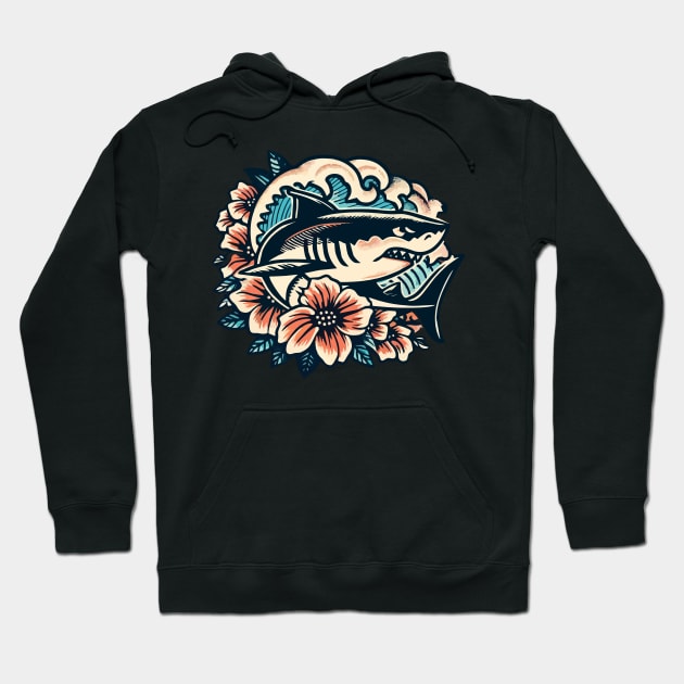 Tropical Shark Riding Wave Hoodie by Organicgal Graphics